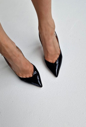 SAPATO SALTO ALTO FINO SLINGBACK COURO PRETO