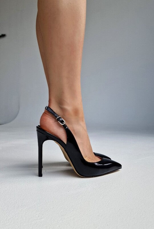 SAPATO SALTO ALTO FINO SLINGBACK COURO PRETO