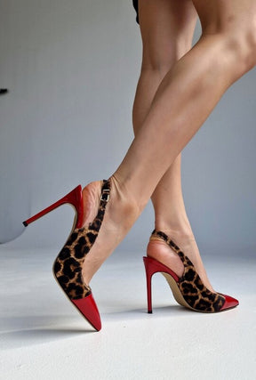 SAPATO SALTO ALTO FINO SLINGBACK ESTAMPA DE LEOPARDO